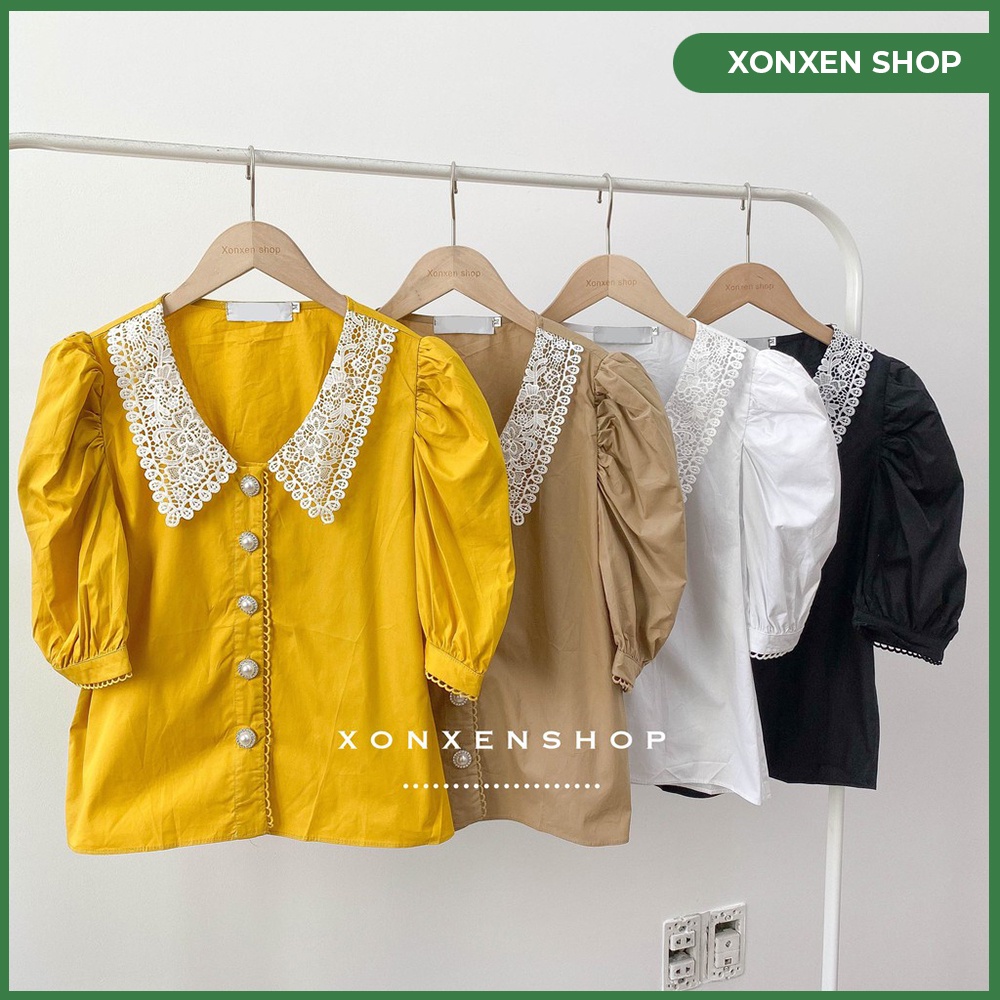 ÁO KIỂU NỮ SANG CHẢNH ÁO KIỂU NỮ BÈO NÚT NGỌC XONXEN ĐĂK LĂK CÓ SIZE S M MÃ 7127