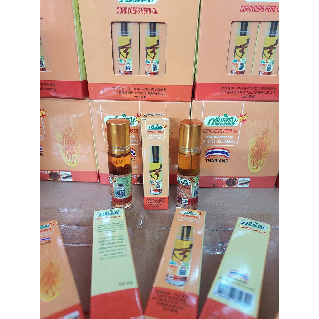 1 CHAI DẦU GIÓ DẠNG LĂN ĐÔNG TRÙNG HẠ THẢO GREEN HERB OIL 10cc - CHUẨN THÁI LAN
