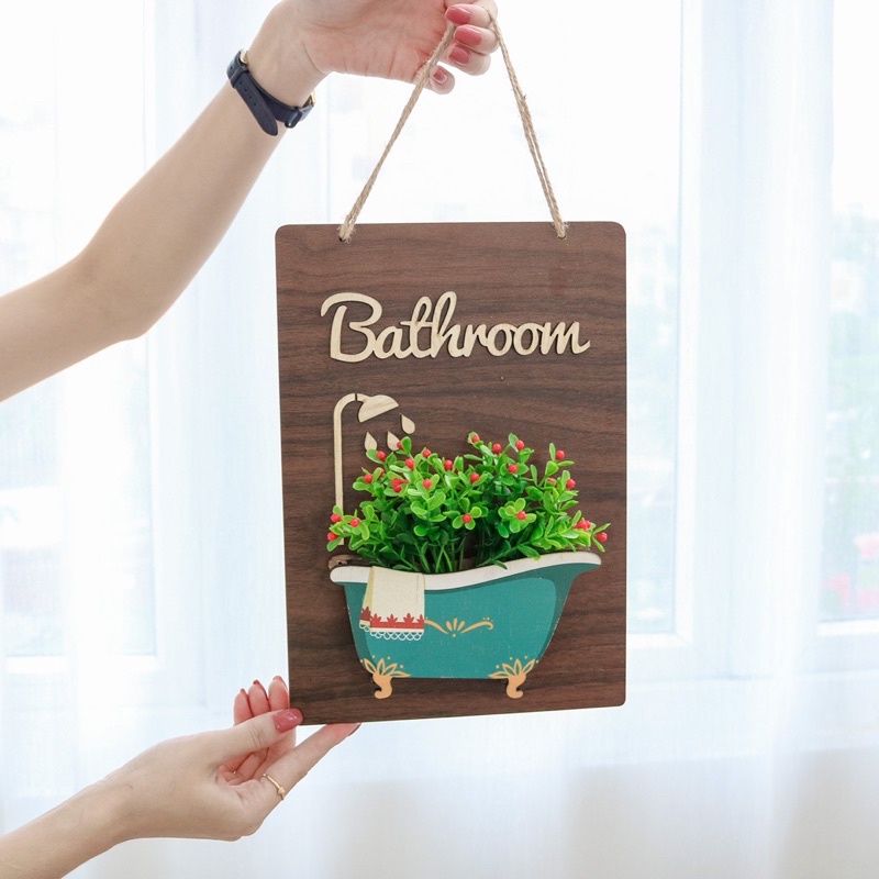 Bảng Gỗ Treo Toilet, WC, Bathroom cắm hoa chiêm điểm
