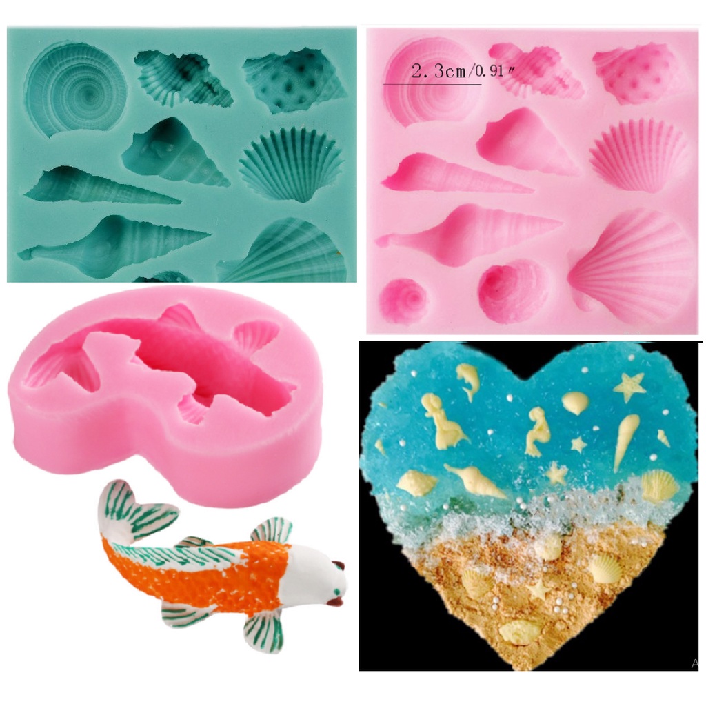 Khuôn silicone hình cá chép, ốc, sò