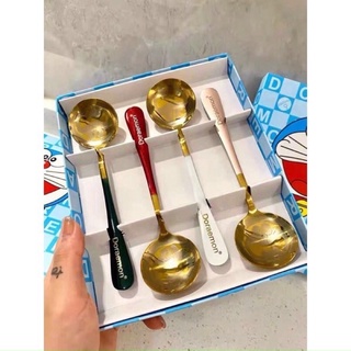 HỘP SÉT 4 MUỖNG DORAEMON INOX MẠ VÀNG
