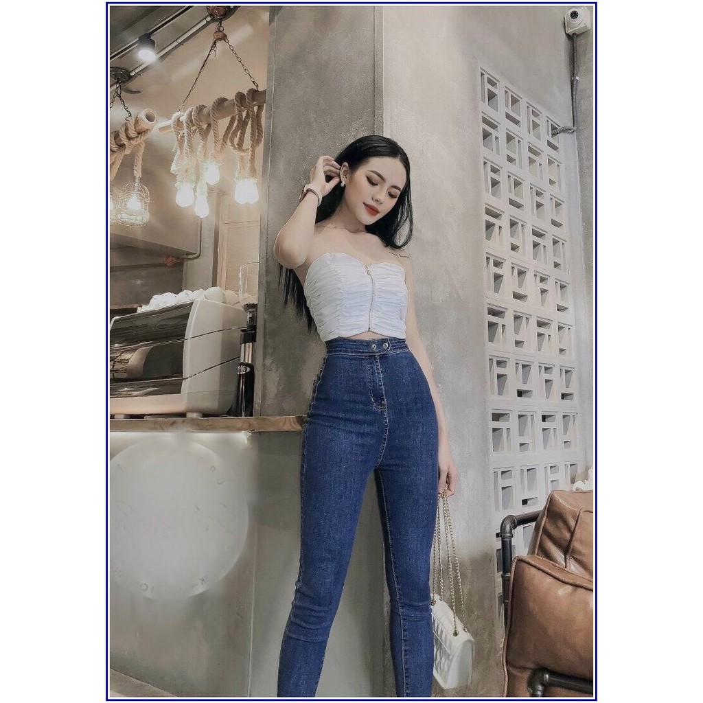 Quần jean nữ lưng cao trơn KHÔNG ĐAI LƯNG - 2 CÚC GÀI không túi trước 3 màu -dSHOP31s1