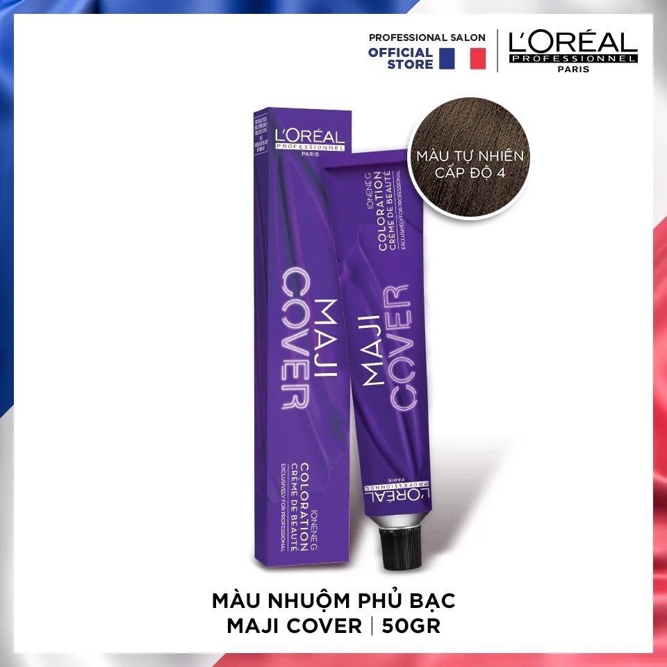 Thuốc nhuộm tóc phủ bạc cao cấp L'Oreal Maji Cover màu tự nhiên cấp độ 4 50ml