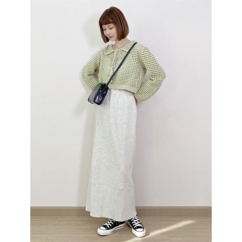 Áo len lỗ dài tay cổ bẻ dây nơ xinh xắn