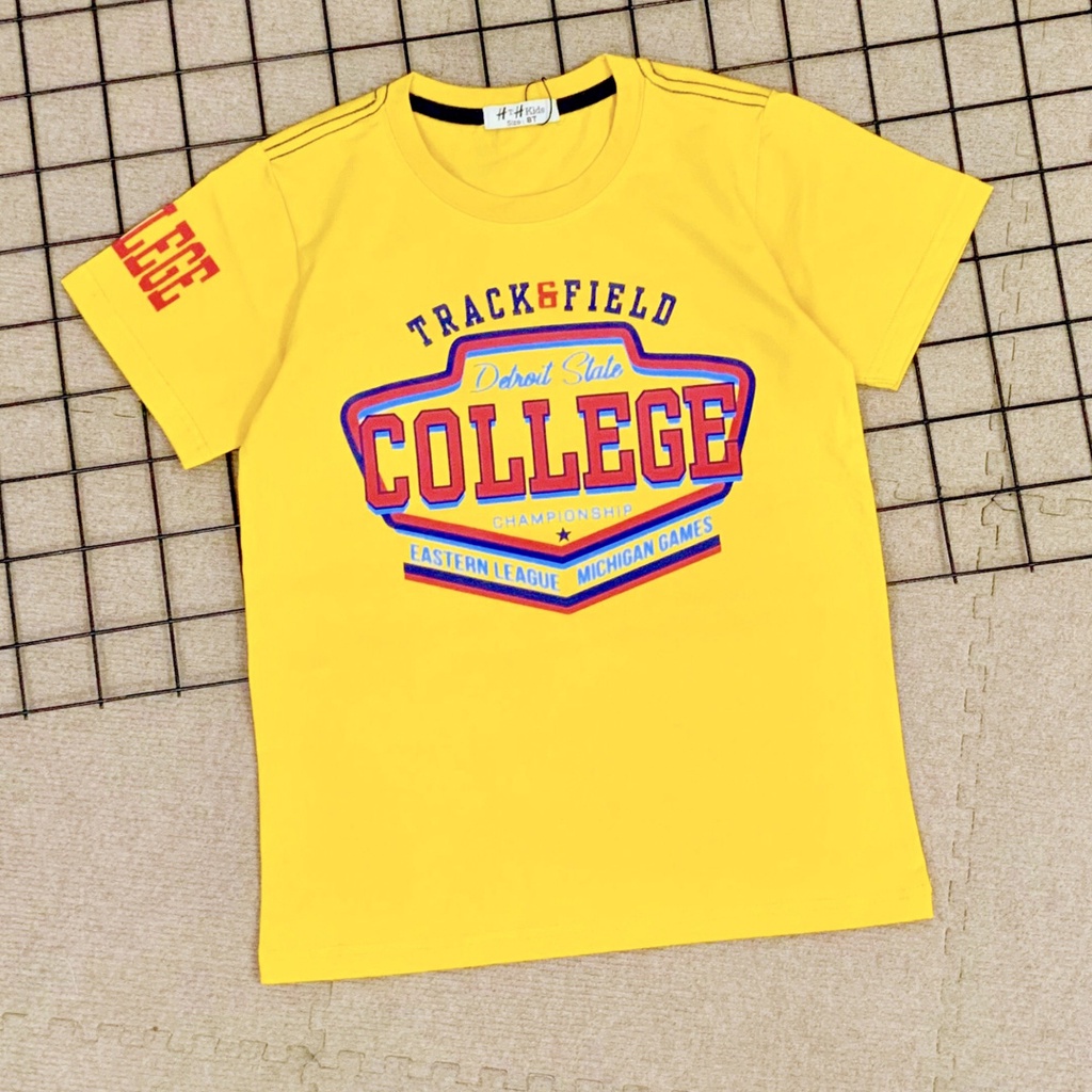 Áo thun bé trai in chữ viền vai đơn giản khỏe khoắn cho con trai lớn 30-75kg