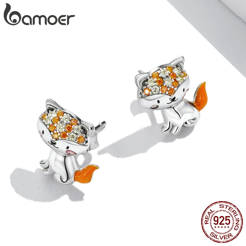 Đôi bông tai bạc 925 Bamoer SCE1373 hình con cáo dễ thương cho nữ