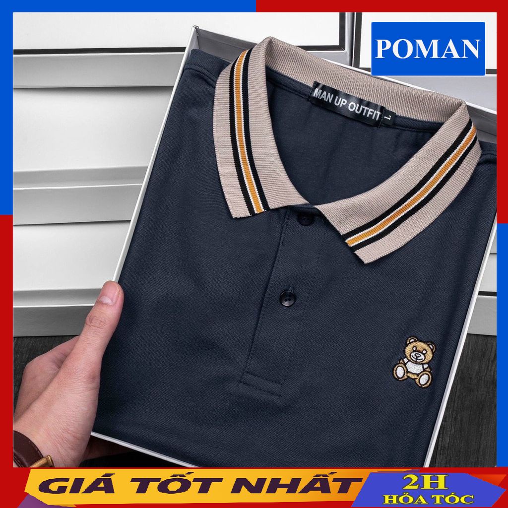 Áo polo nam in hình gấu, áo polo nam chất cotton co dãn thoáng mát GA01 - POMAN