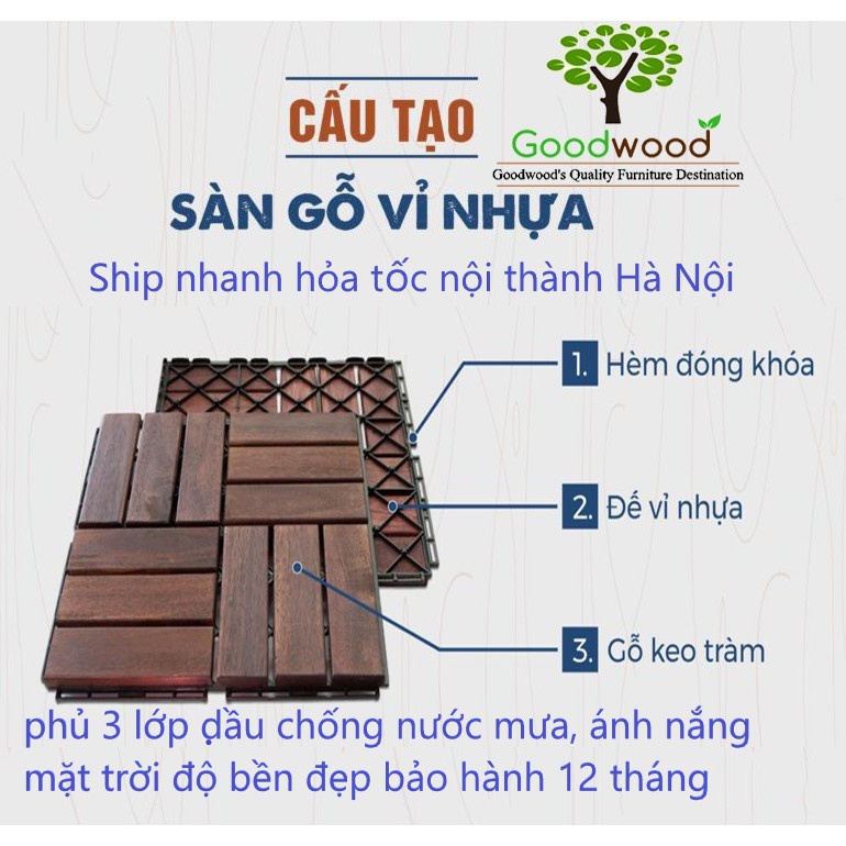 Sàn gỗ lót nền ban công 30x30x2cm phòng khách, Lót sàn nhà tắm, sân vườn, chống nóng sân thượng