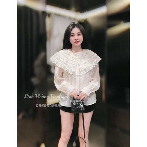 Sơ mi tơ phối ren siêu hot sẵn 2 màu trắng - be