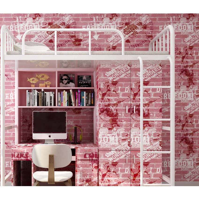 Decal giấy dán tường gạch in chữ cá tính màu hồng khổ rộng 0.45m