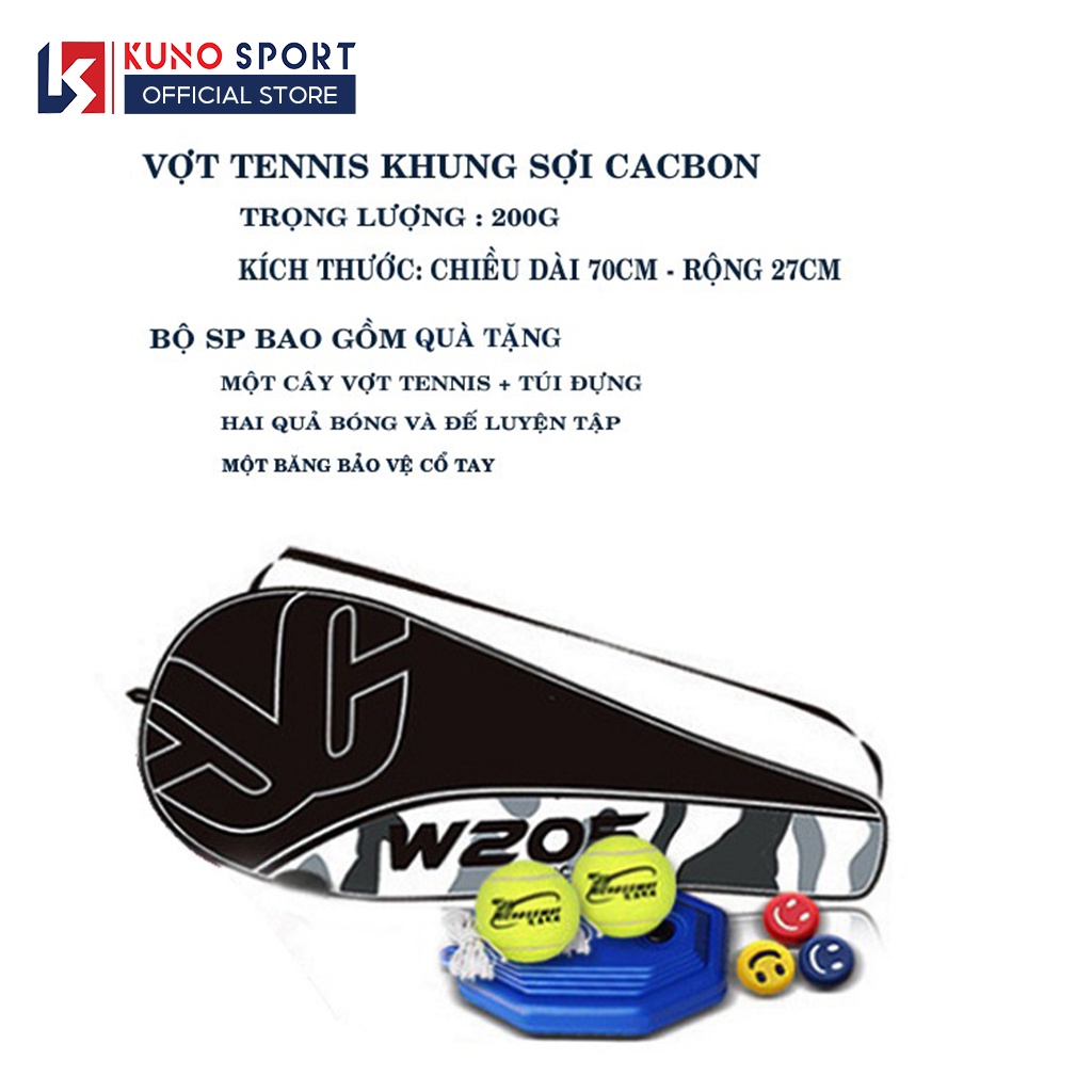 Vợt Tennis CROSSWAY W205 Sợi Carbon Cao Cấp Tặng Kèm Bộ Đế Và Bóng Tập Luyện