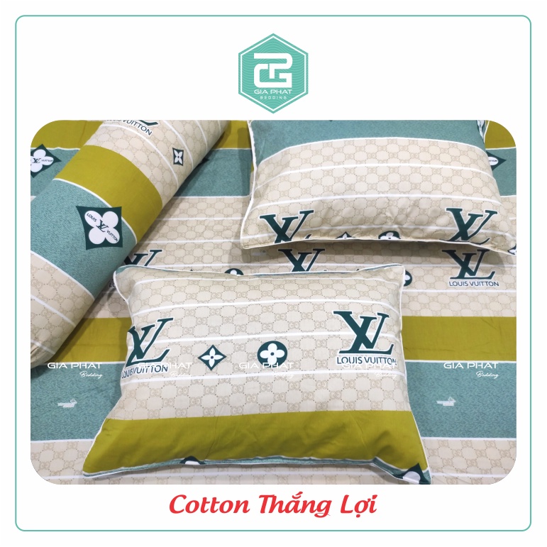 Bộ ga gối Thắng Lợi {4 món}100% Cotton chuẩn logo họa tiết LV