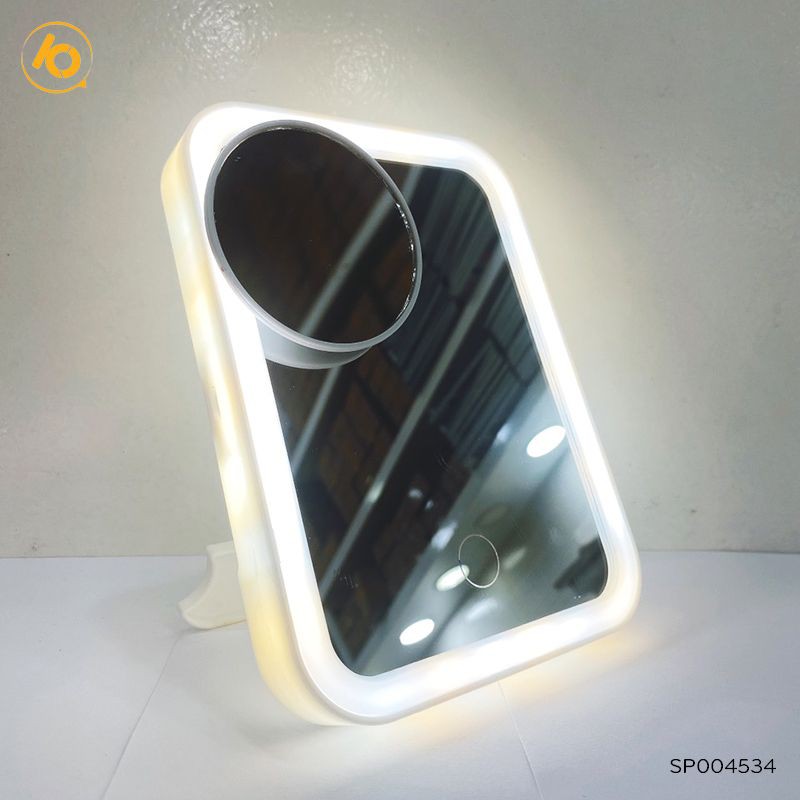 Gương soi trang điểm để bàn hình chữ nhât có đèn led cảm ứng kèm kính lúp SHOP10K - SP004534