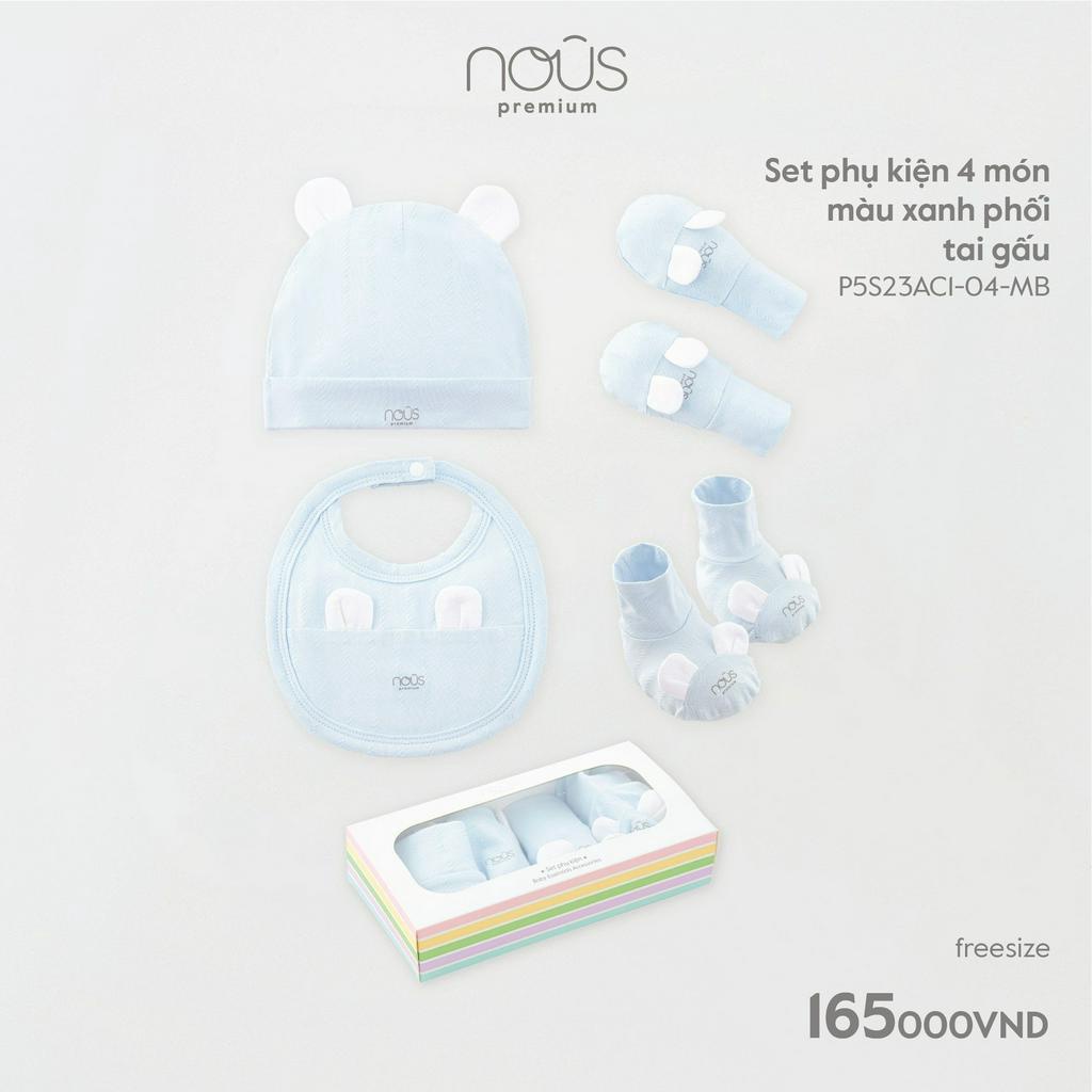 Set phụ kiện Nous - 1 mũ + yếm + đôi bao tay bao chân (newborn / sơ sinh / NB)