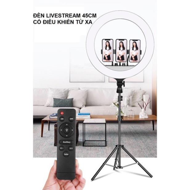 [CHÍNH HÃNG] Đèn Livestream 45cm (18”) điều khiển từ xa, kẹp 3 điện thoại | BigBuy360 - bigbuy360.vn