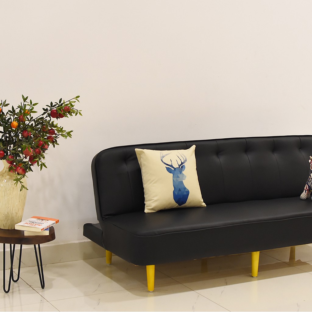 Sofa giường gấp gọn cao cấp bằng da, Sofa bed đa năng nhiều màu khung gỗ tự nhiên