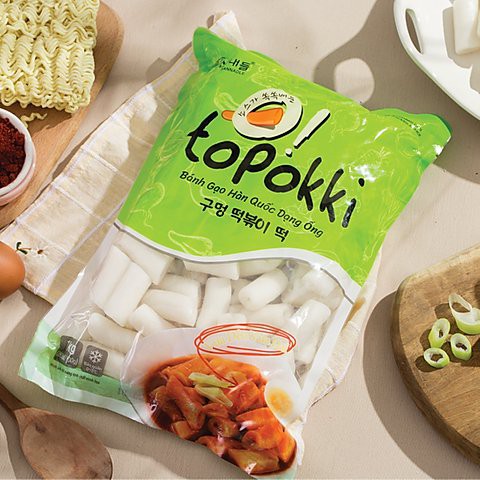 1kg bánh gạo Topokki hình ống kèm 200g sôt tương ớt Hàn Quốc
