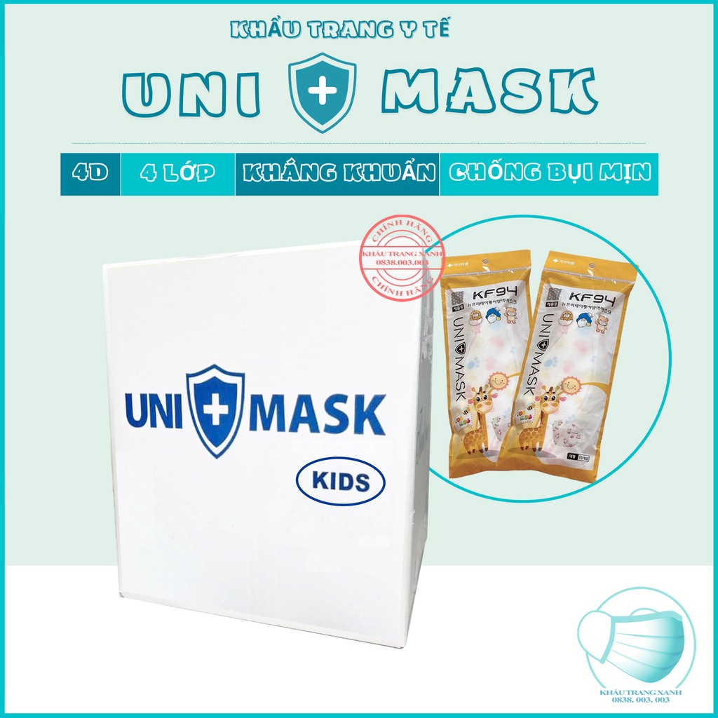 1 Thùng Khẩu Trang Trẻ Em 4 Lớp KF94 UNI MASK Chống Bụi Mịn Và Kháng Khuẩn Sản Xuất Theo Tiêu Chuẩn Hàn Quốc