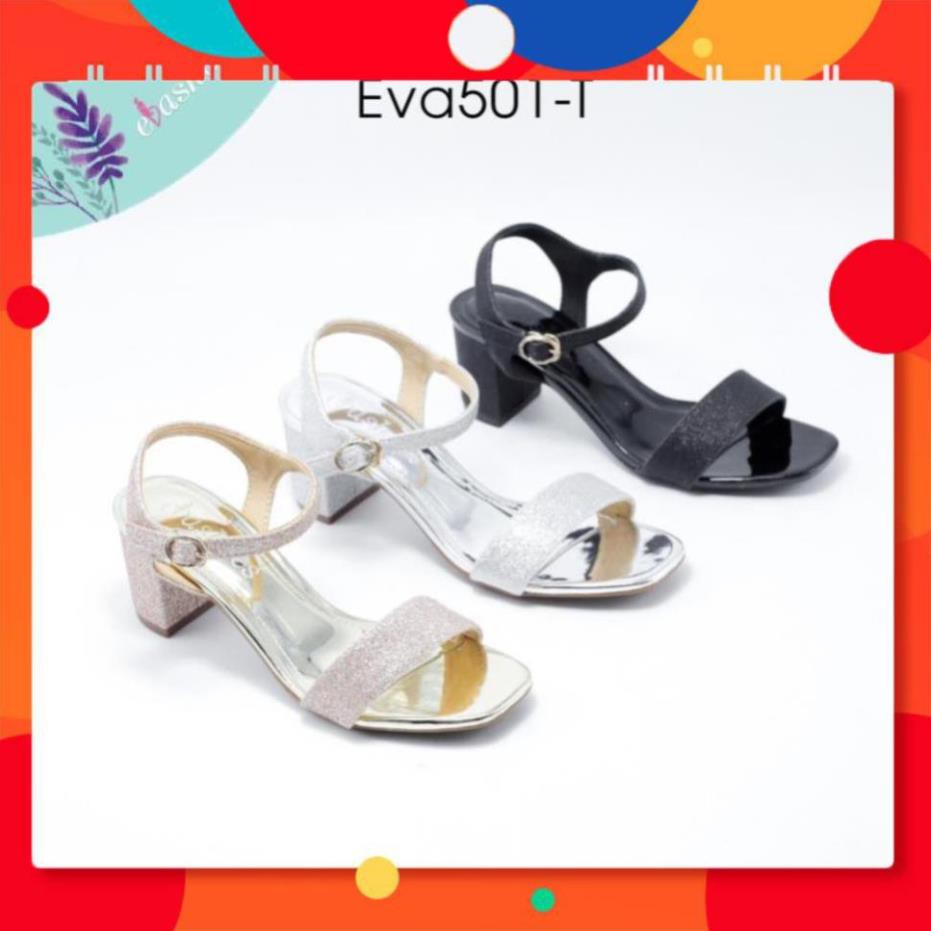 Sandal Gót Vuông Quai Ngang Da Nhũ Ánh Kim 5cm Evashoes - Eva501-T _aedws1 2gf3