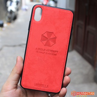 Ốp Lưng Iphone XS Max Vân Da Khắc Hình Cây Dù Viền Chỉ (Full Màu)