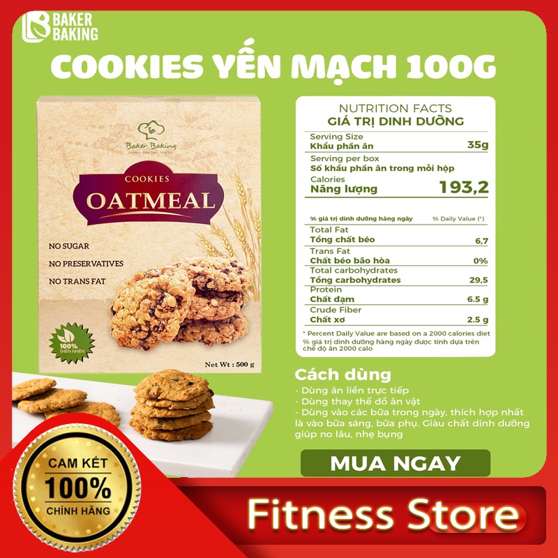 Bánh Cookies Yến Mạch Chocolate Chips BakerBaking - Healthy Eat Clean Ăn Kiêng Ăn Vặt Keto Giảm Cân Giảm Mỡ Hiệu Quả Tốt