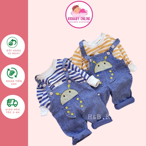 Set quần yếm Jeans, áo nỉ da cá cho bé trai, bé gái K036