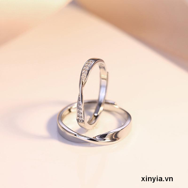 Nhẫn Cặp Đính Kim Cương Đơn Giản Có Thể Điều Chỉnh Kích Thước
