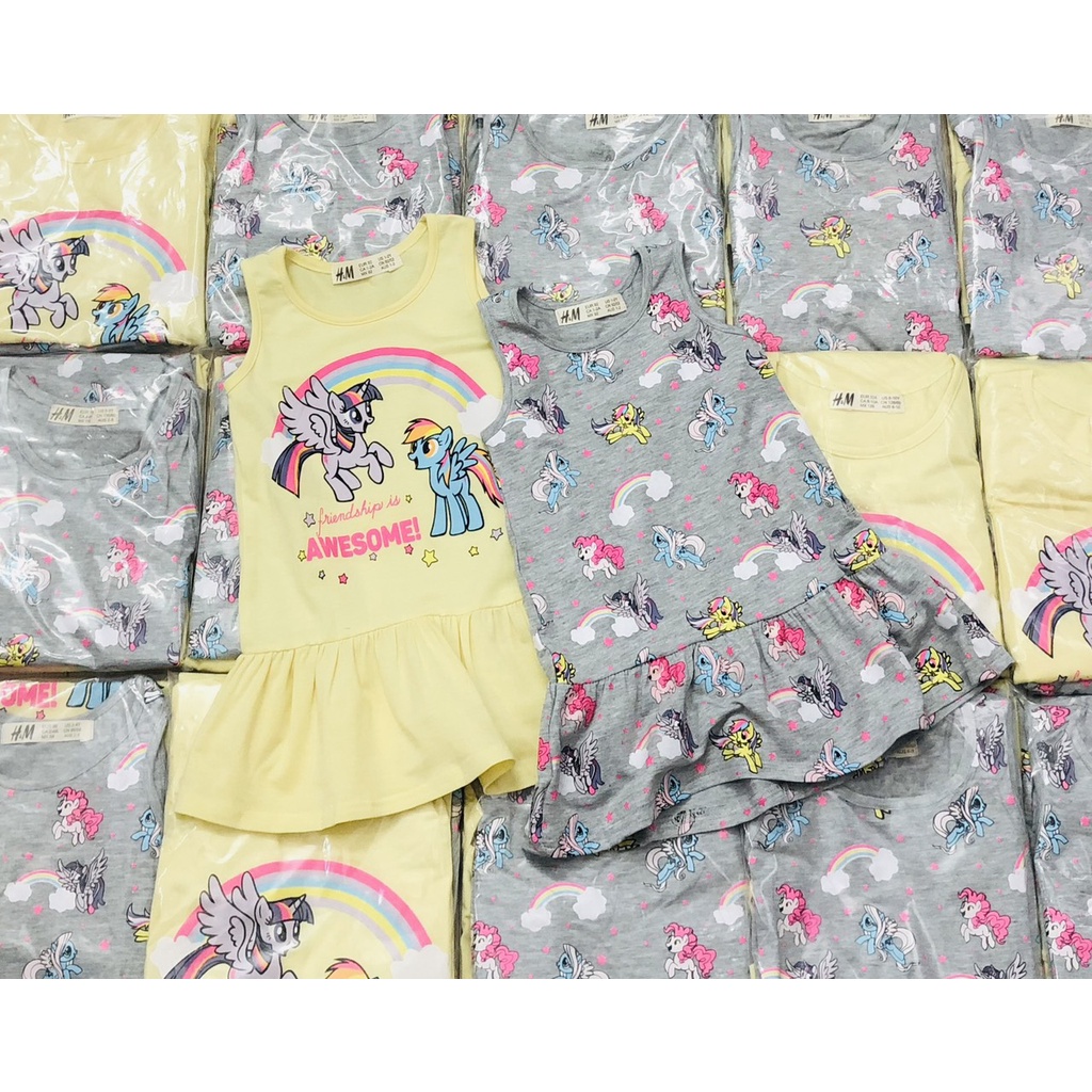 Váy đầm cho bé gái - Set 2 váy Pony vàng ghi HM cho bé gái size 2-10t