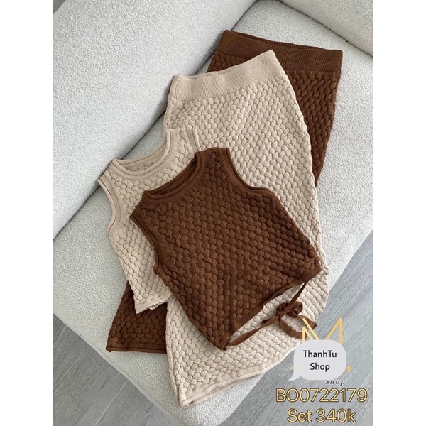 Set len buộc dây áo croptop và chân váy dáng dài shopbelinh