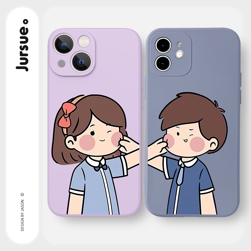 Ốp lưng JURSUE hoạt hình cặp đôi dễ thương đẹp Cho iPhone 14 13 12 11 Pro Max SE 2020 X XR XS 8 7 ip 6S 6 Plus kute Y2164