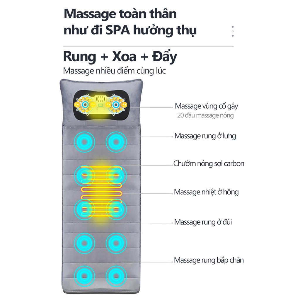 Đệm massage máy mát xa Jiashengda thông minh có thể nằm, ngồi, tựa lưng, có chườm nóng - Nệm Massage Toàn Thân - FU150