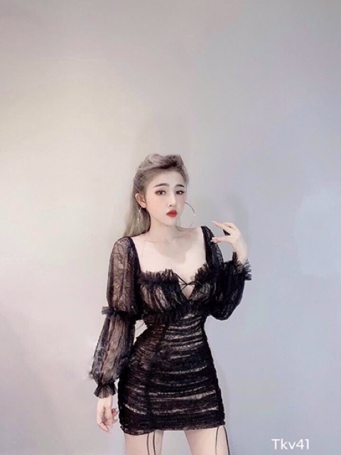 Đầm body nhún 2 lớp có mút ngực sexy sang chảnh