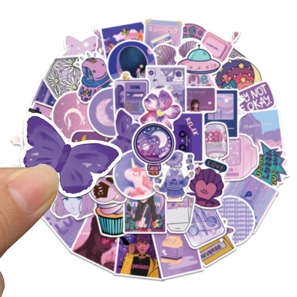 Bộ 50 miếng dán trang trí laptop / xe hơi / vali chống thấm nước tiện dụng màu tím