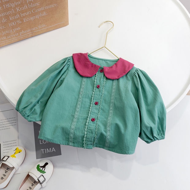 Áo Sơ Mi Cotton Cổ Ren Dễ Thương Thời Trang Mùa Xuân 2022 Cho Bé Gái