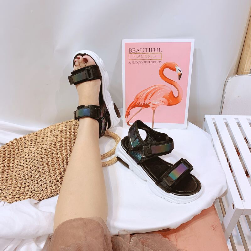 Sandal học sinh quai dán cầu vòng đế gấu độn 3 phân hàng đẹp SDHSQDDG