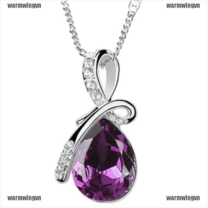 Vòng cổ Mạ Bạc Mặt Hình Giọt Nước Đính Đá Zircon Xanh Thời Trang