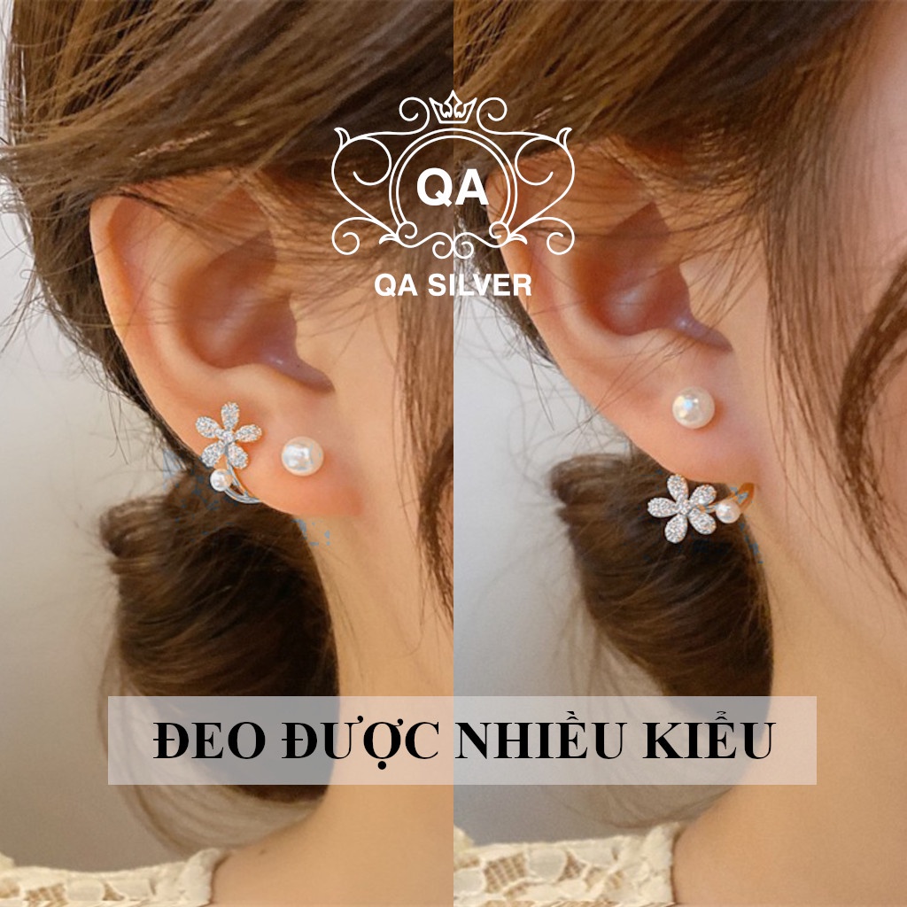 Bông tai bạc 925 hoa đính đá chữ C chốt bi vặn khuyên nữ S925 FLORA QA SILVER Earrings EA230504