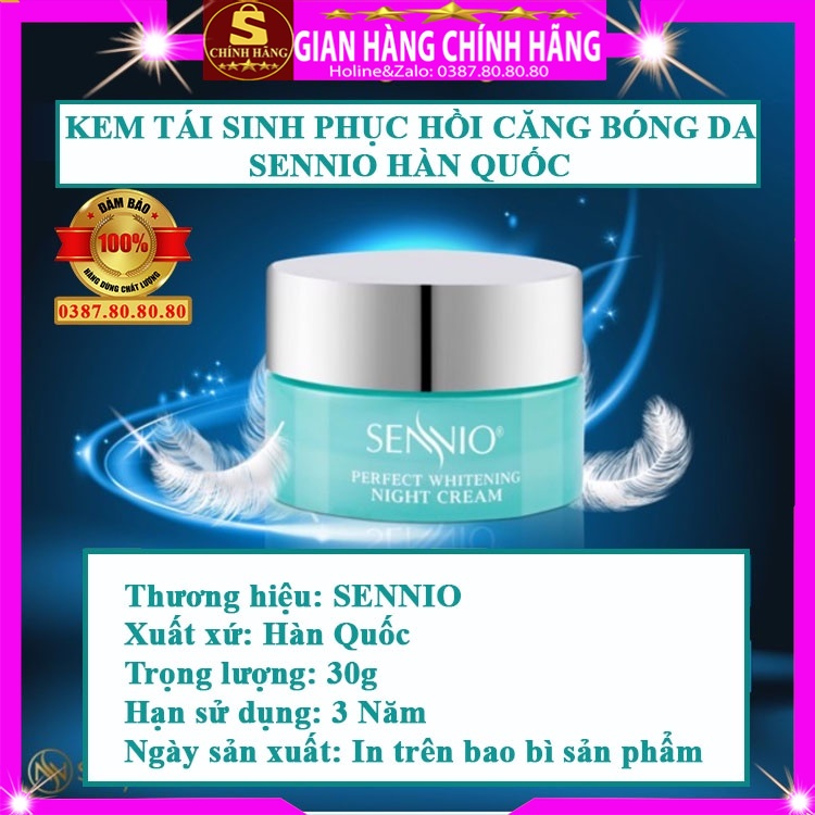 Kem dưỡng trắng căng bóng da mặt Sennio hàn quốc tái sinh phục hồi chống lão hóa da dành cho nam nữ bà bầu ban đêm ngày