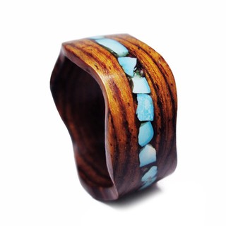 Nhẫn gỗ Cẩm Lai cẩn đá turquoise xanh ngọc