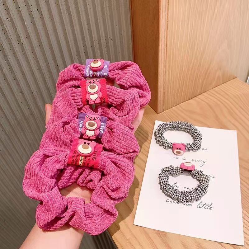 Dây Cột Tóc Cao Su Bản Lớn In Họa Tiết Gấu / Dâu Tây Dễ Thương Phong Cách Nhật Hàn Cho Nữ