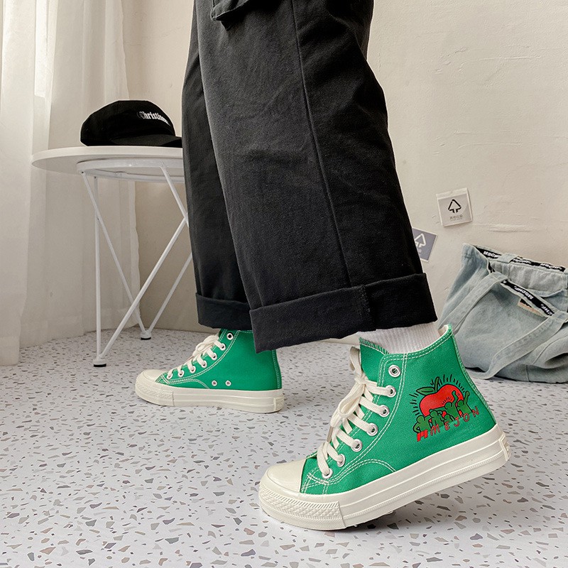 Mới Giày Thể Thao Canvas Cổ Cao 2021 70sneakers Vẽ Tay Cho Nữ Sinh