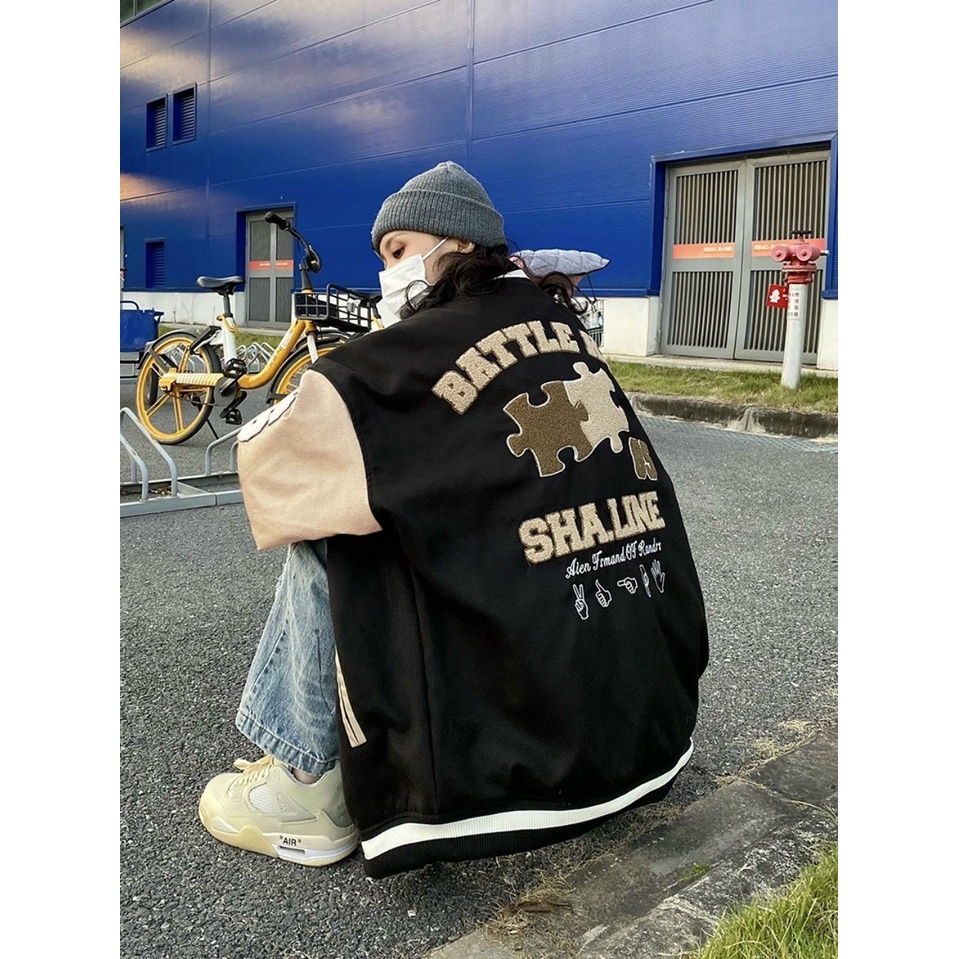 Áo Khoác Bomber Nỉ Chữ B Phối Tay Dáng Rộng Unisex Nam Nữ Basic Đơn Giản Chất Nỉ Dày Ulzzang