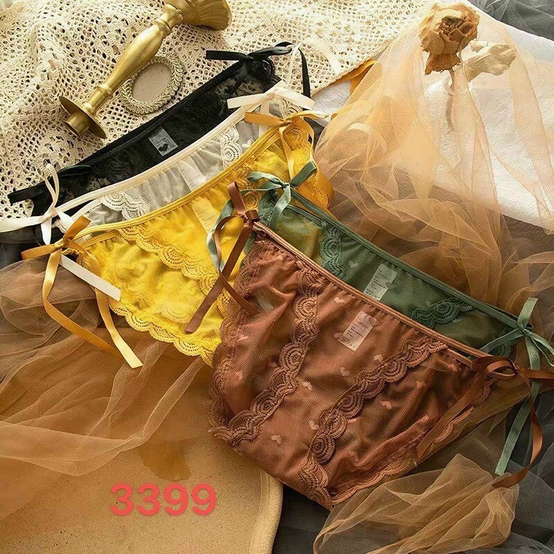 Quần lót ren sexy cao cấp  dây thắt nơ họa tiết hình trái tim_QL31