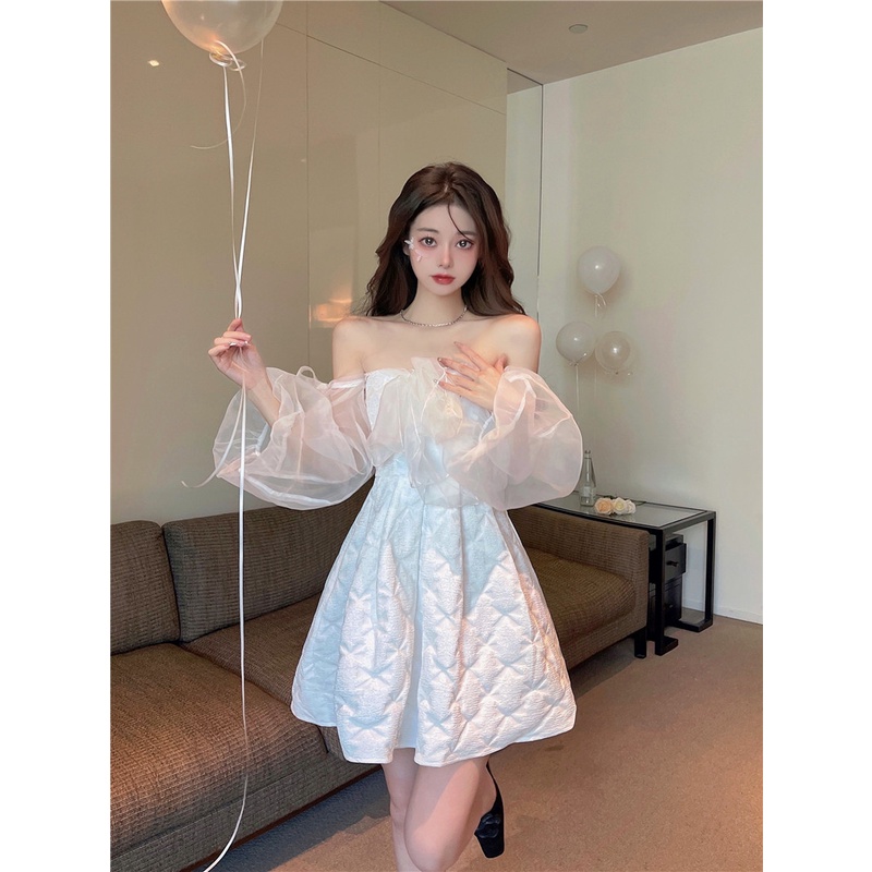 Đầm công chúa trắng tinh khôi nơ ngực tay rời ulzzang - u.w