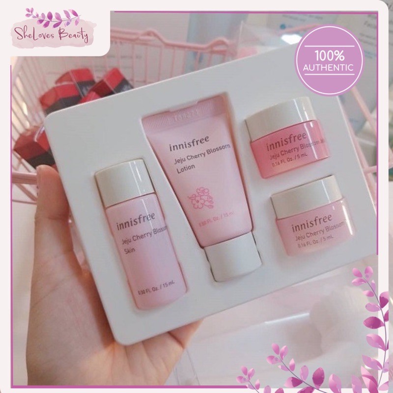Bộ Kit 4 món dưỡng da Green Tea, Cherry Blossom Innisfree mẫu mới