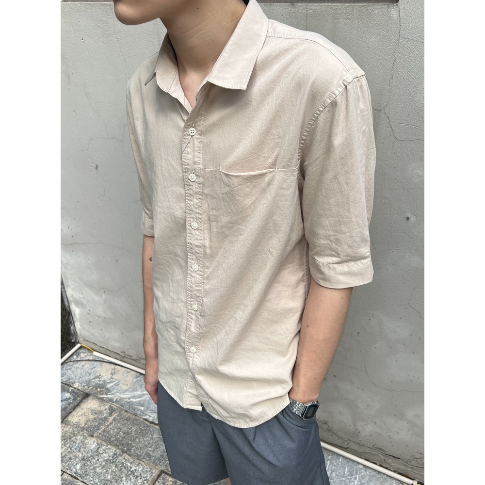 Áo sơ mi unisex JAMS cổ bẻ tay lỡ có túi đứng form công sở nam nữ cotton phong cách Hàn Quốc