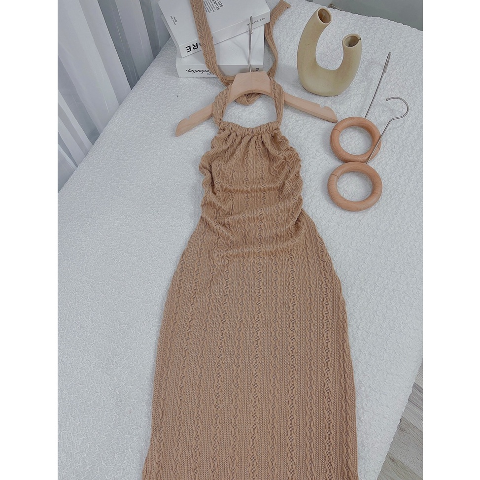 Váy len nữ sexy đầm yếm nude len dệt sang chảnh ôm body phong cách tây đẹp sexy Kawaii Mise