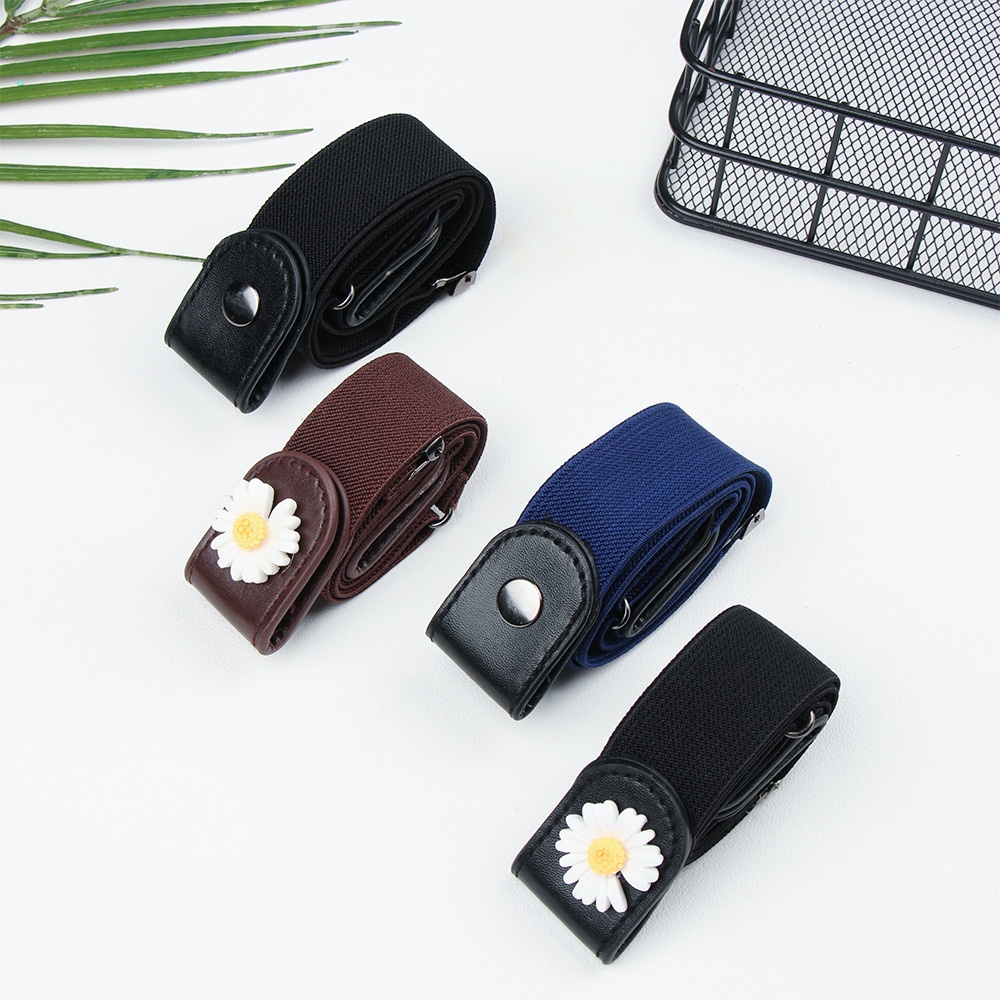 Thắt Lưng Da PU Co Giãn Không Khóa Hình Hoa Cúc Dành Cho Nam Nữ