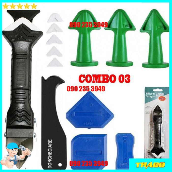 Combo đầu bắn keo silicone - Bộ dụng cụ cạo tuốt miết chỉnh mạch keo silicon xây dựng nhôm kính DCG