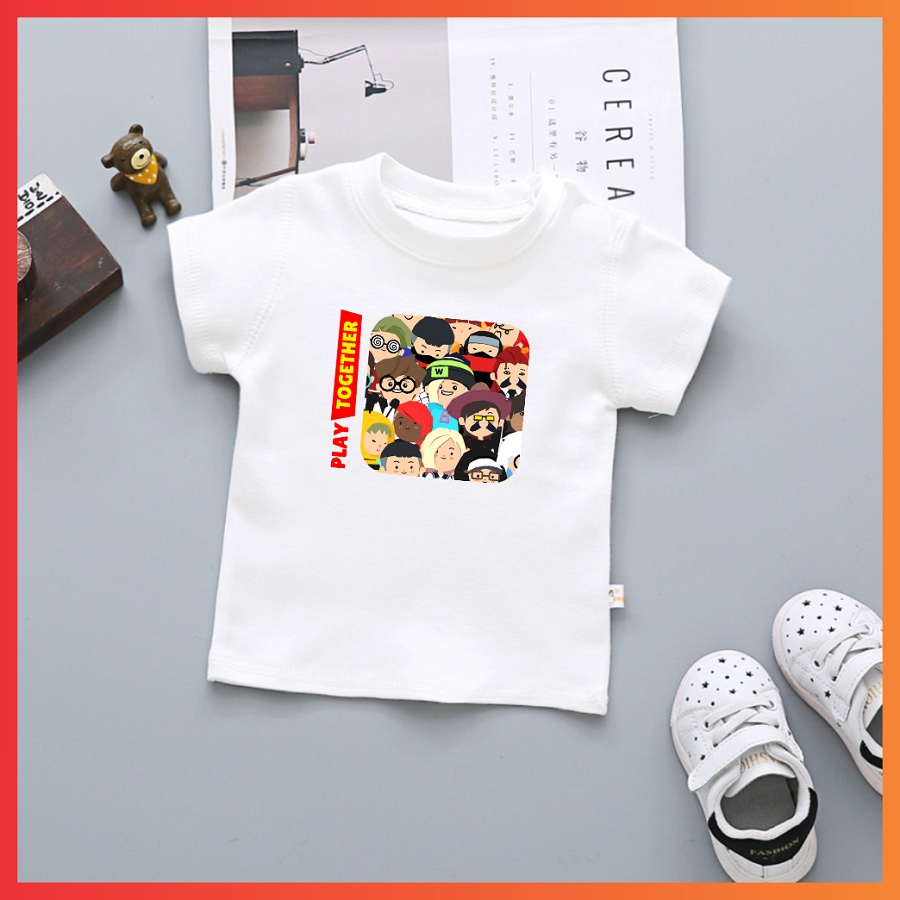 BST Áo thun phông in hình play together màu trắng đủ size cho bé trai bé gái